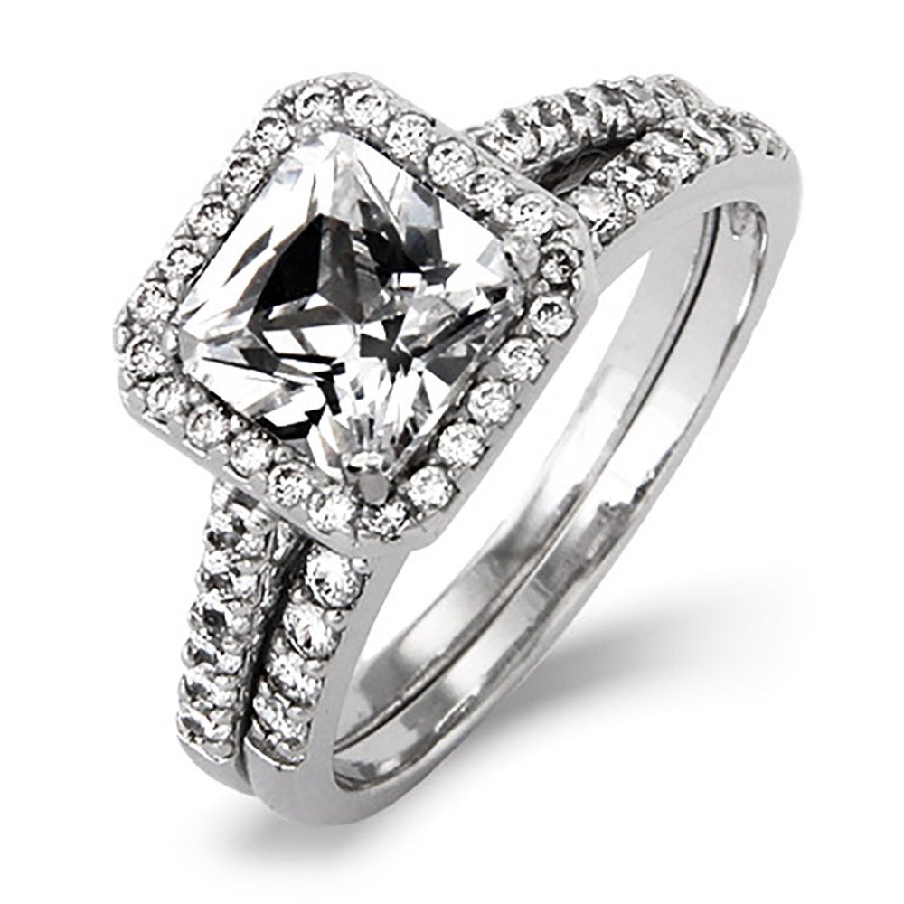 Cz princess cut wedding ring sets