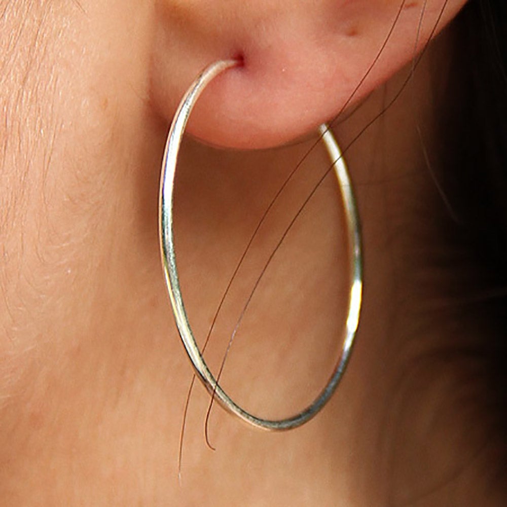 Sterling Silver Continuous Hoop Earrings 1.5 Inch
