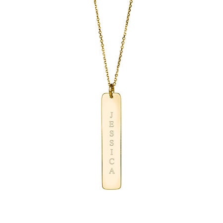necklace bar 14k gold vertical name