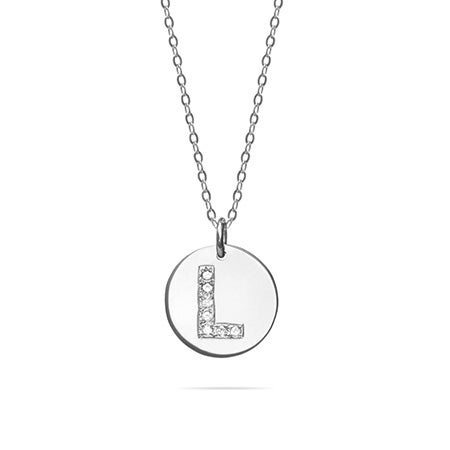 initial necklace gold disc 14k diamond