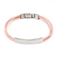 Ladies Pink Leather Band Stainless Steel ID Bracelet