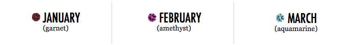 January, February, March Birthstones