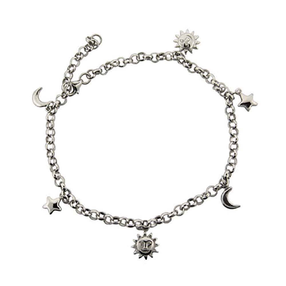 Sun, Moon, and Stars Anklet in Sterling Silver | Eve's Addiction