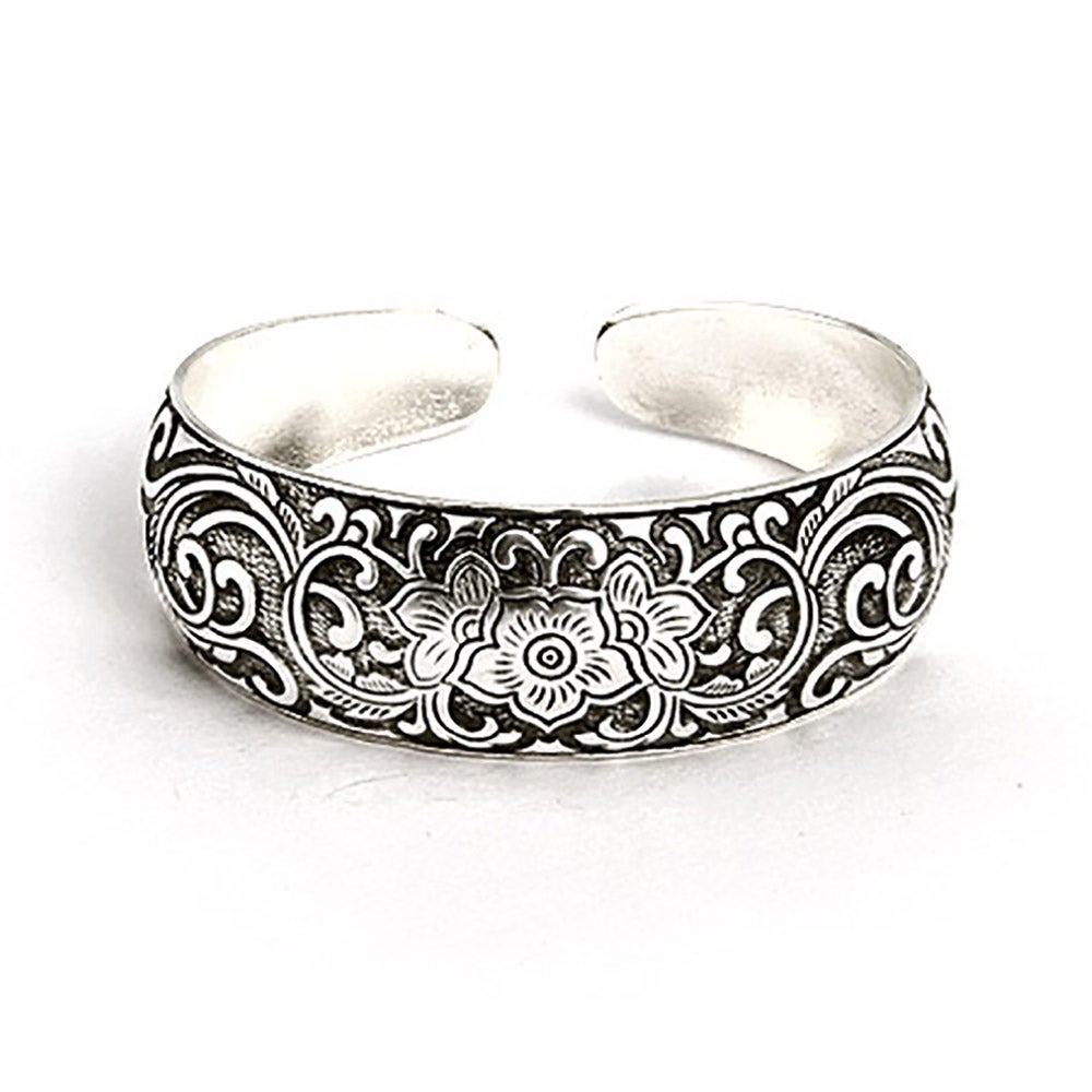 Thin Floral Cuff Bracelet | Patterned Sterling Silver Cuff Bangle