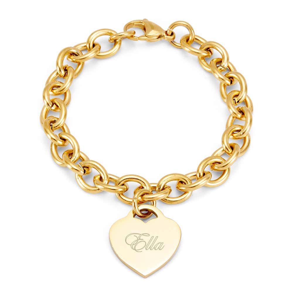 Stainless Steel Gold Heart Tag Bracelet | Eve's Addiction