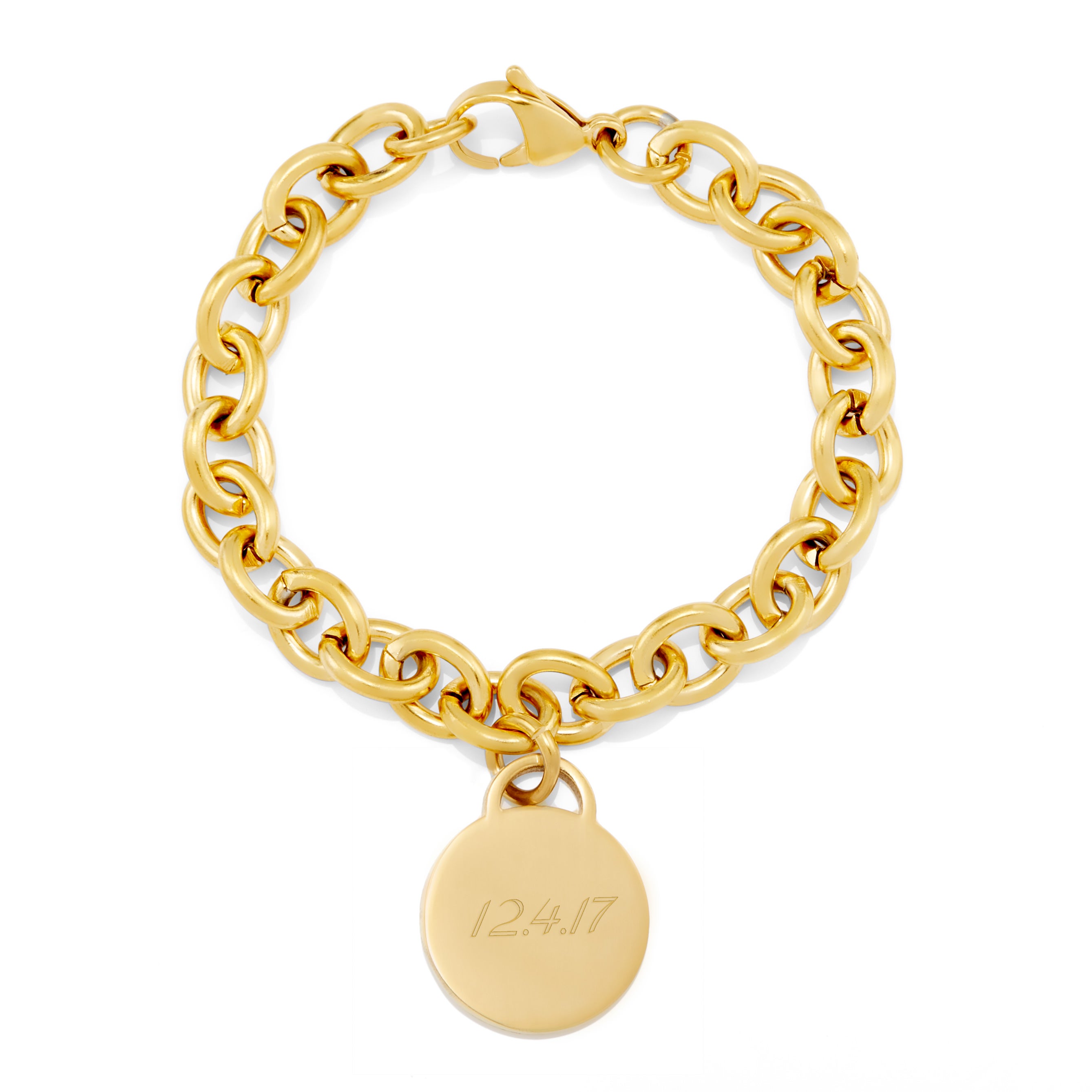 Stainless Steel Gold Round Tag Bracelet | Eve's Addiction