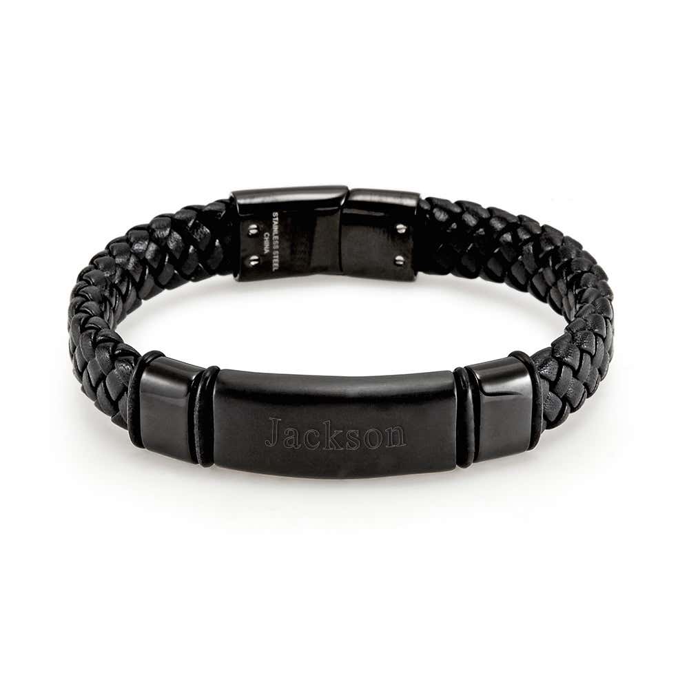 Chisel Men's Genuine Leather Matte Black ID Bracelet