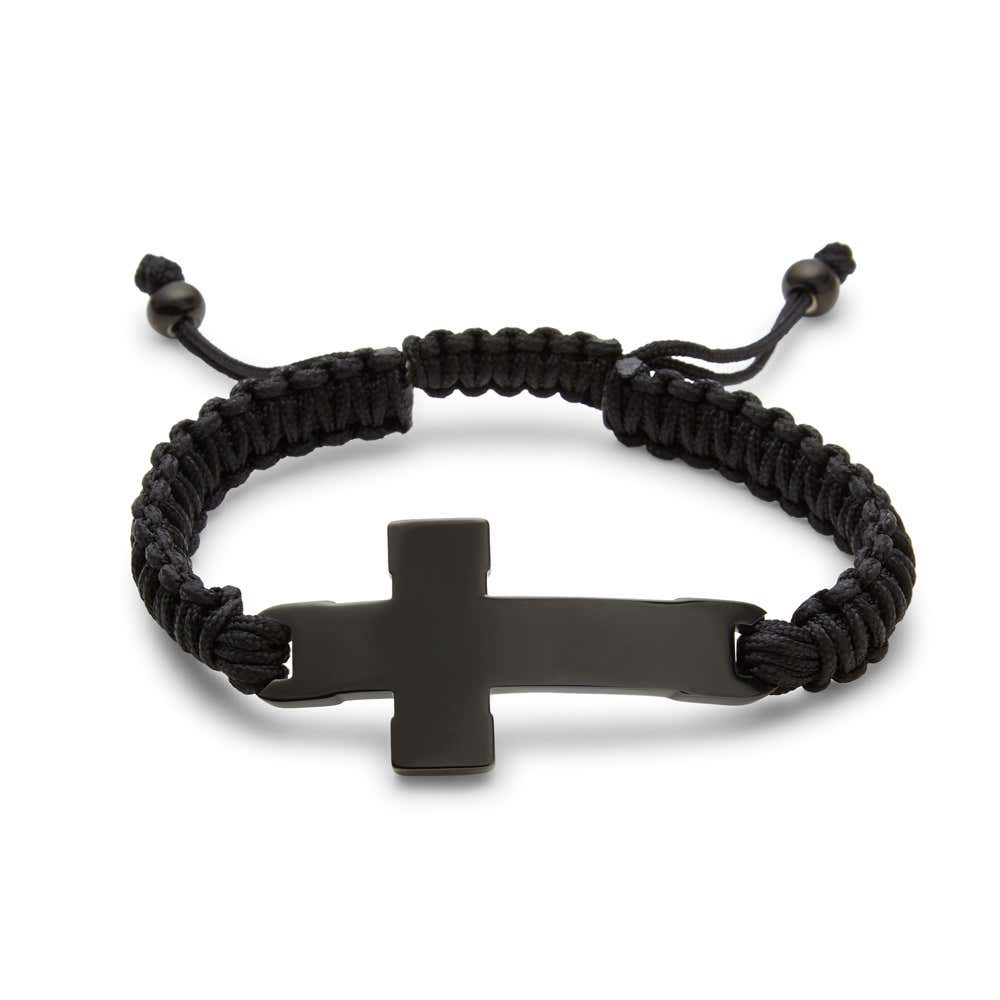 Men's Black Stainless Steel Adjustable Cross Bracelet | Eve's Addiction