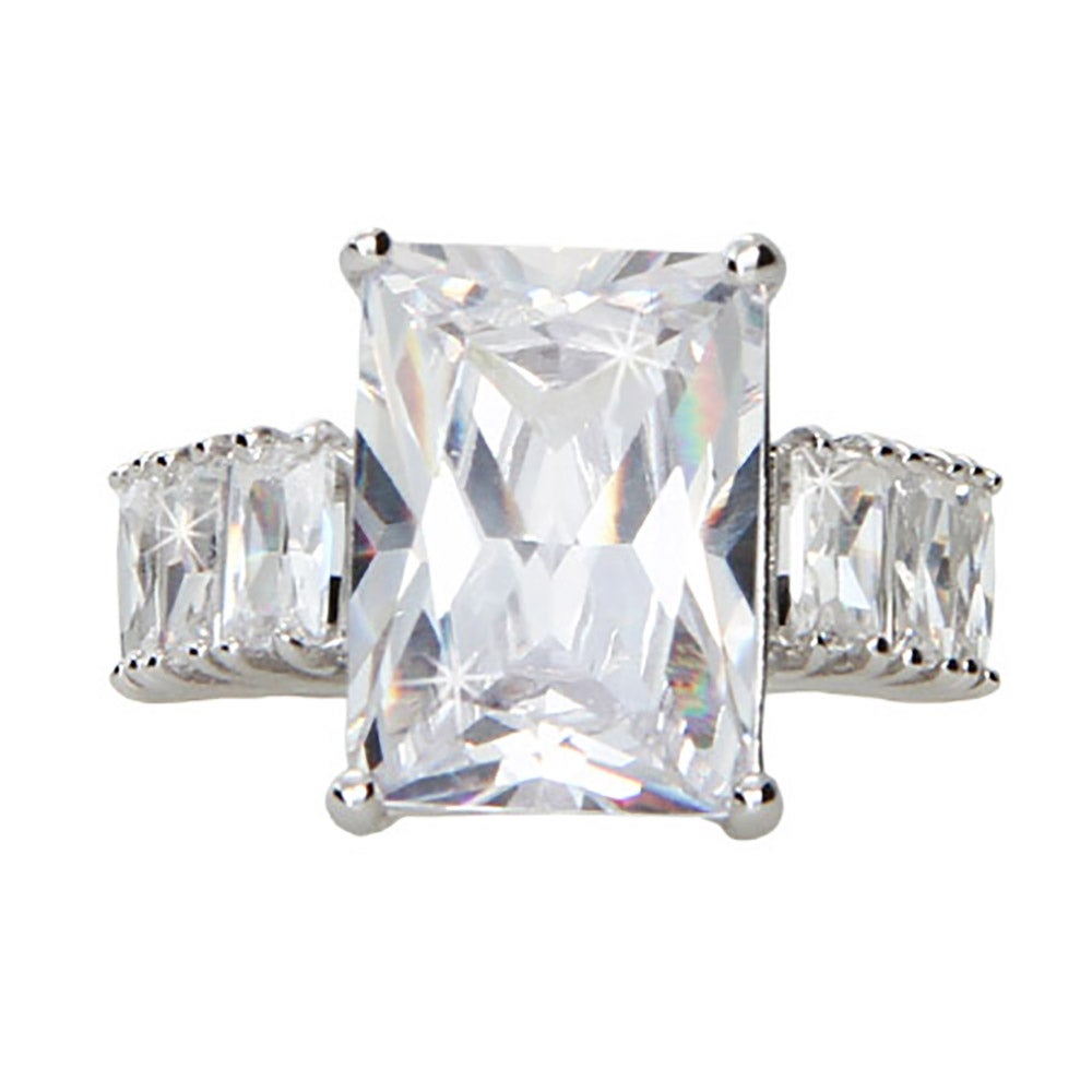 Celebrity Style 7 Carat Emerald Cut CZ Engagement Ring | Eve's Addiction®