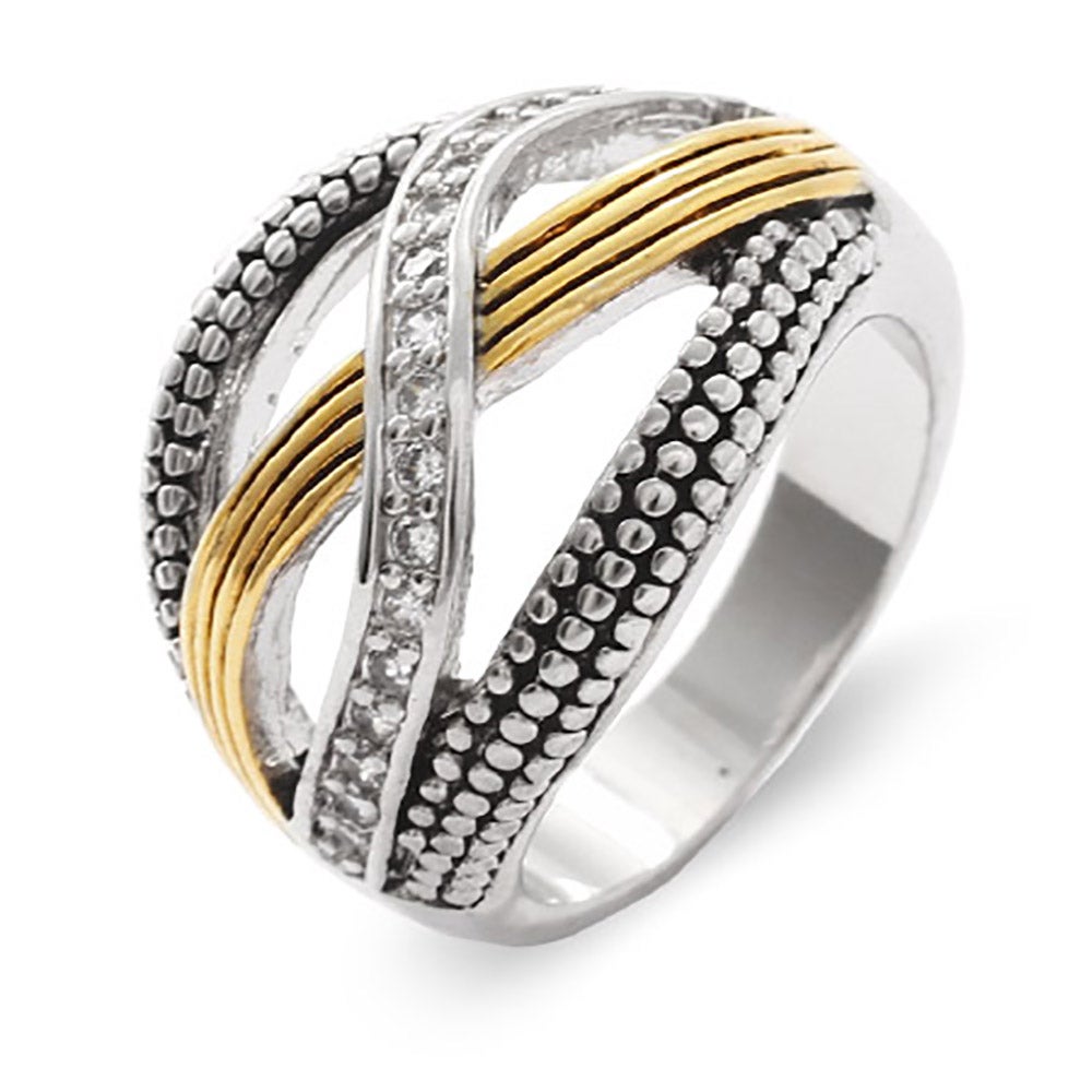 Designer Inspired Two Tone CZ Bali Style Infinity Ring | Eve's Addiction®