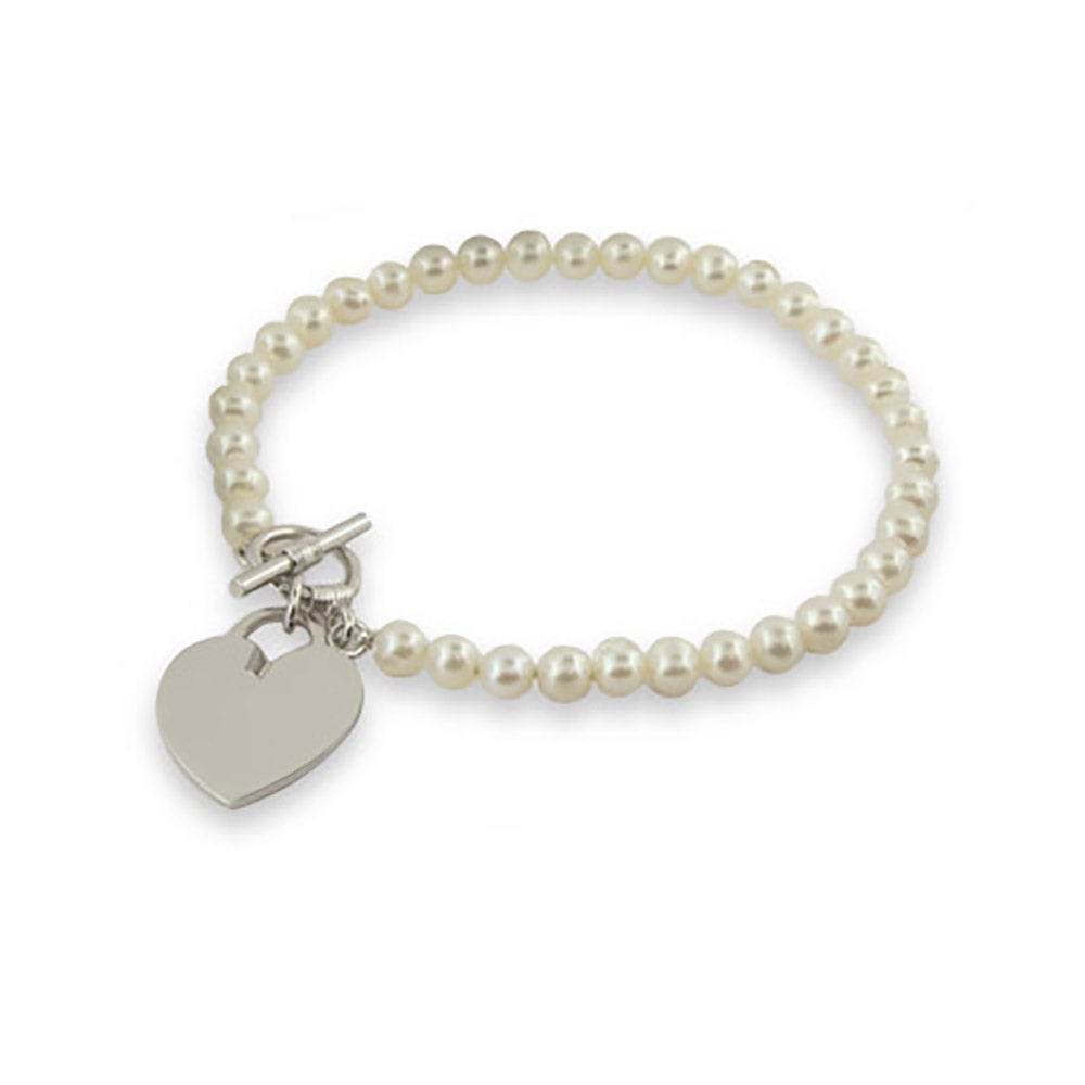 Freshwater Pearl Sterling Silver Heart Tag Bracelet | Eve's Addiction