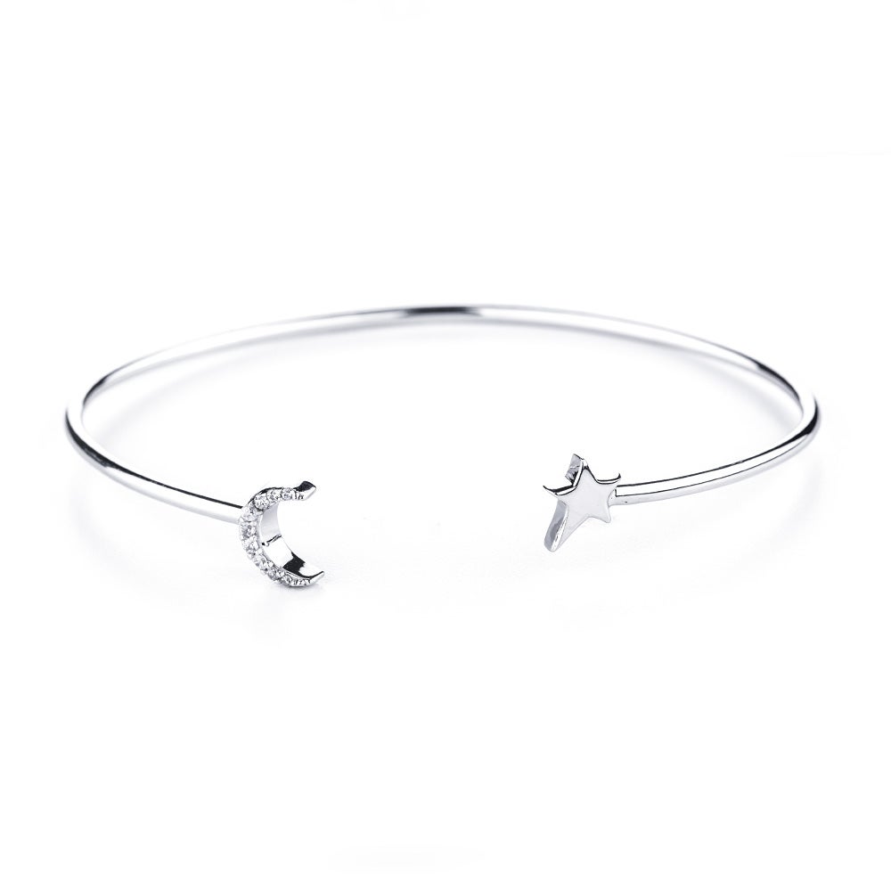 CZ Moon and Silver Star Cuff Bracelet | Eve's Addiction®