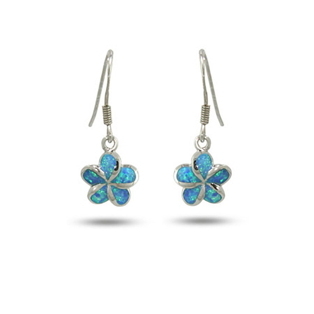Blue Opal Plumeria Flower Earrings
