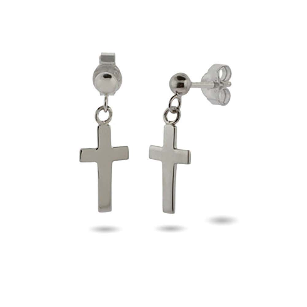 Simple Plain Silver Cross Dangle Earrings