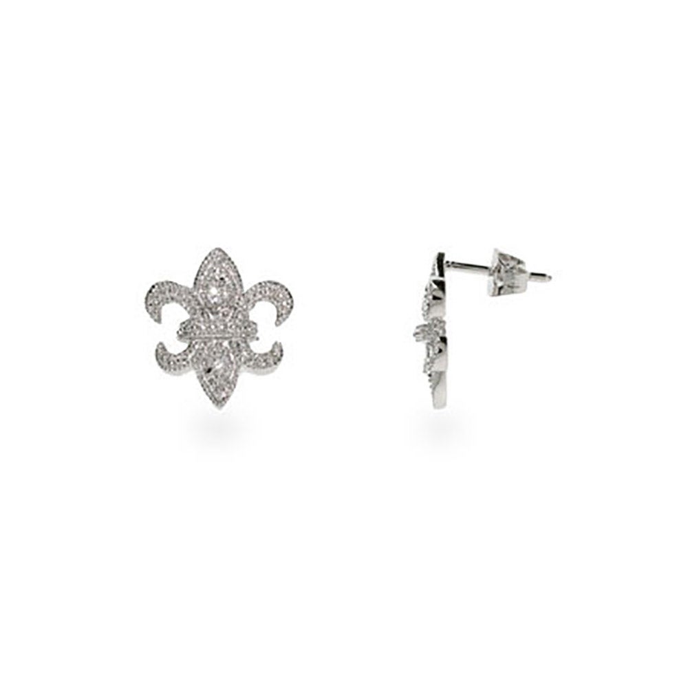 Fleur De Lis CZ Sterling Silver Stud Earrings | Eve's Addiction®