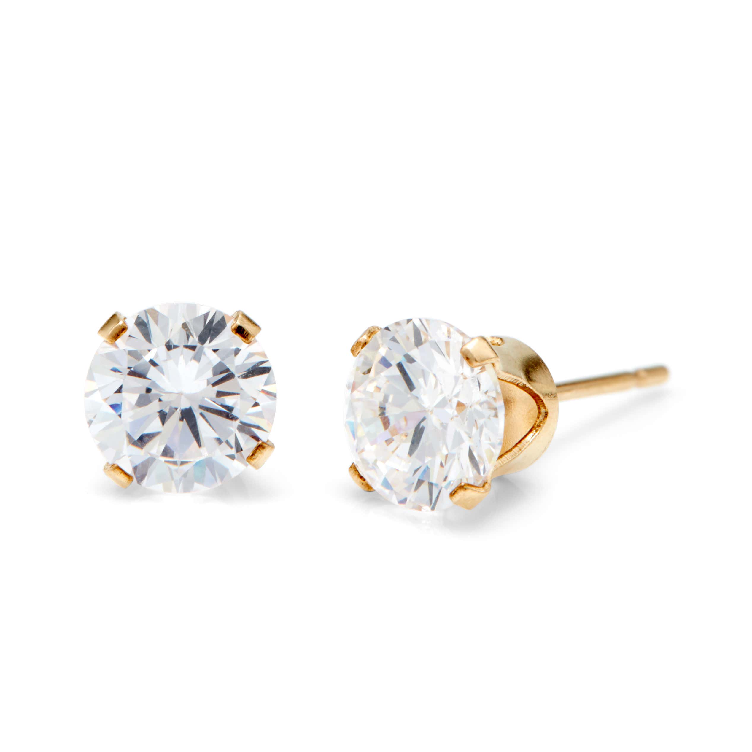 14K Gold Filled Round Diamond CZ 6mm Stud Earrings | Eve's Addiction