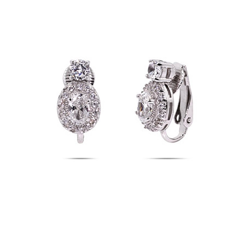 Pave CZ Oval Drop Clip-On Earrings | Eve's Addiction®