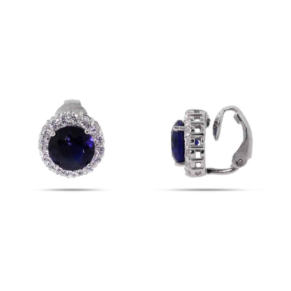 Sapphire CZ Clip On Round Stud Earrings