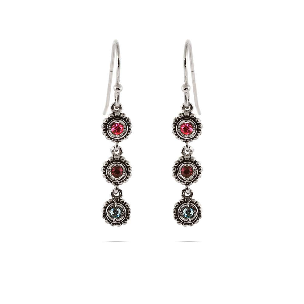 Hand Crafted Birthstone Dangle Earrings from Bali - Birthday Flowers