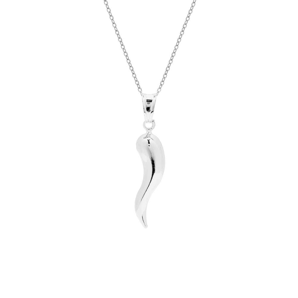 Small Sterling Silver Italian Horn Pendant Necklace | Eve's Addiction