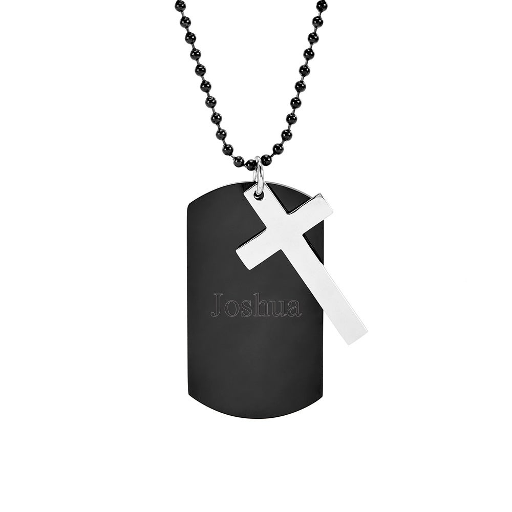 Stainless Steel Love Heart Cross Dog Tag Mens Womens Couples Pendant Necklace 