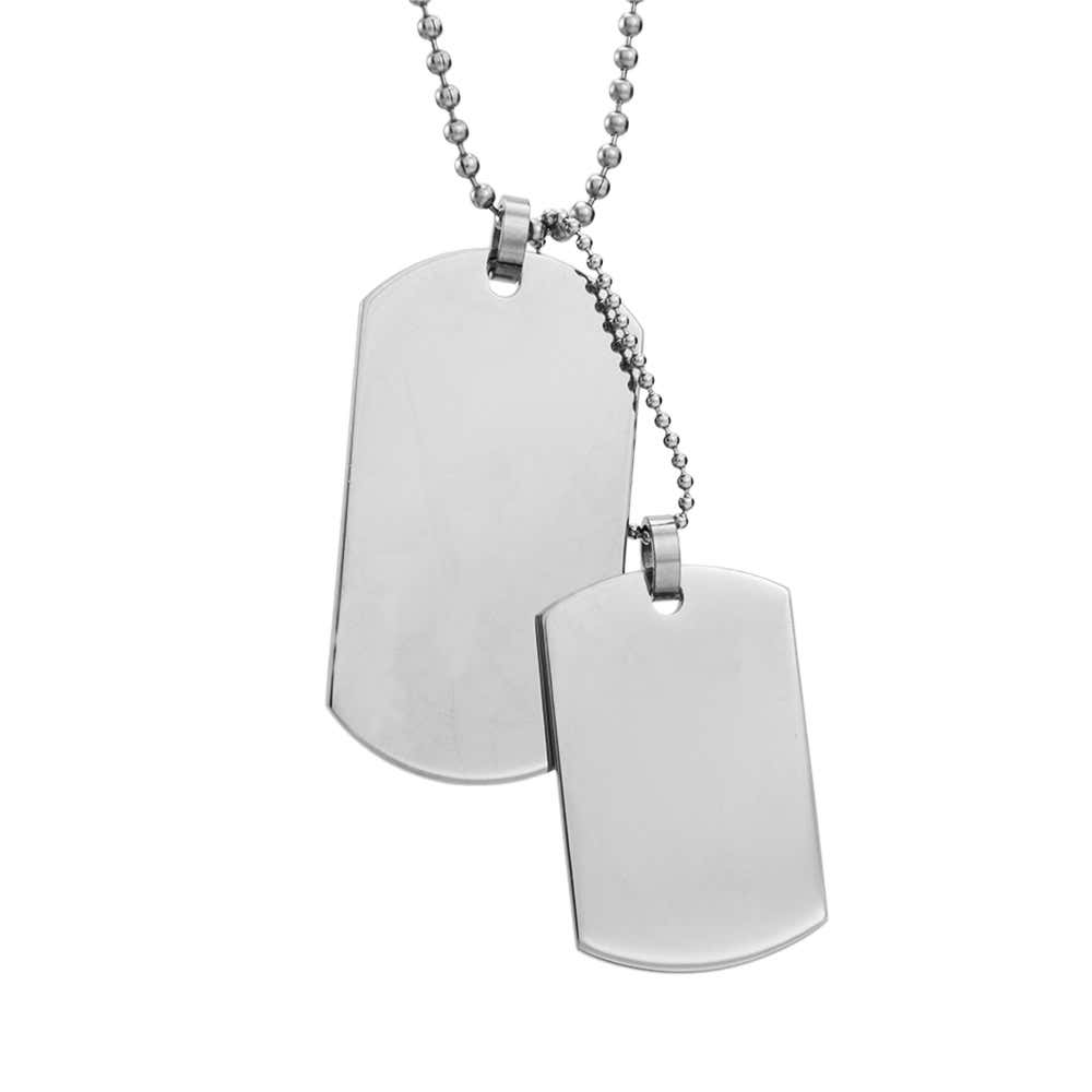 Men's Engravable Stainless Steel Double Dog Tag Necklace with Ball Chain Extension - Large