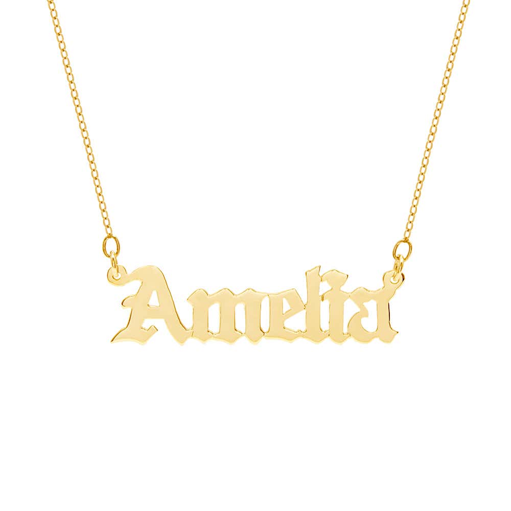 Custom Gold Vermeil Gothic Name Necklace | Eve's Addiction