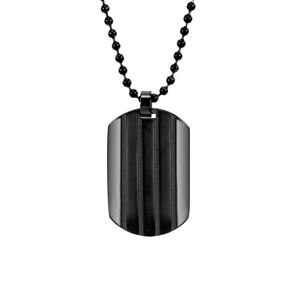 Engravable Black Ribbed Stainless Steel Dog Tag | Eve's Addiction®