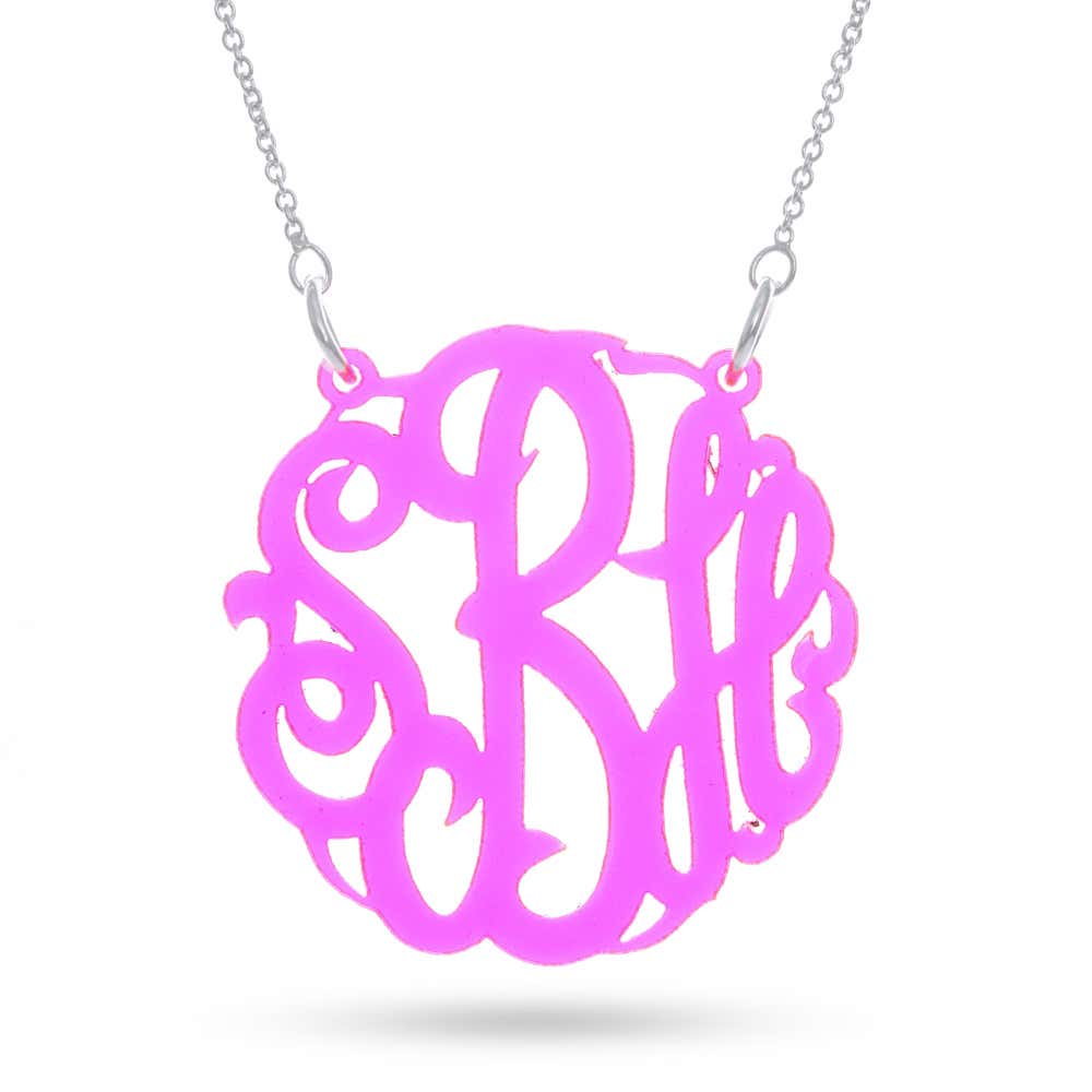 Fluorescent Pink Acrylic Monogram Necklace | Eve's Addiction