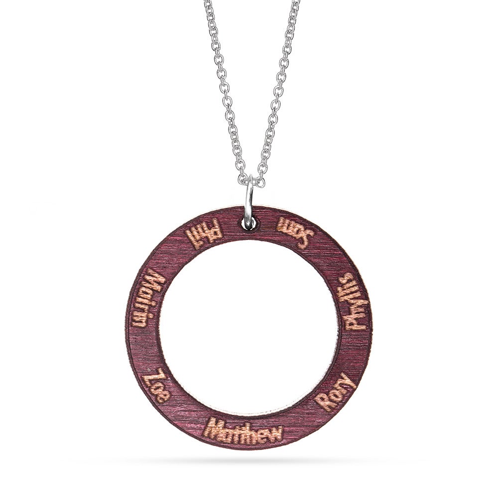 Engravable Wood Carved Name Circle Pendant