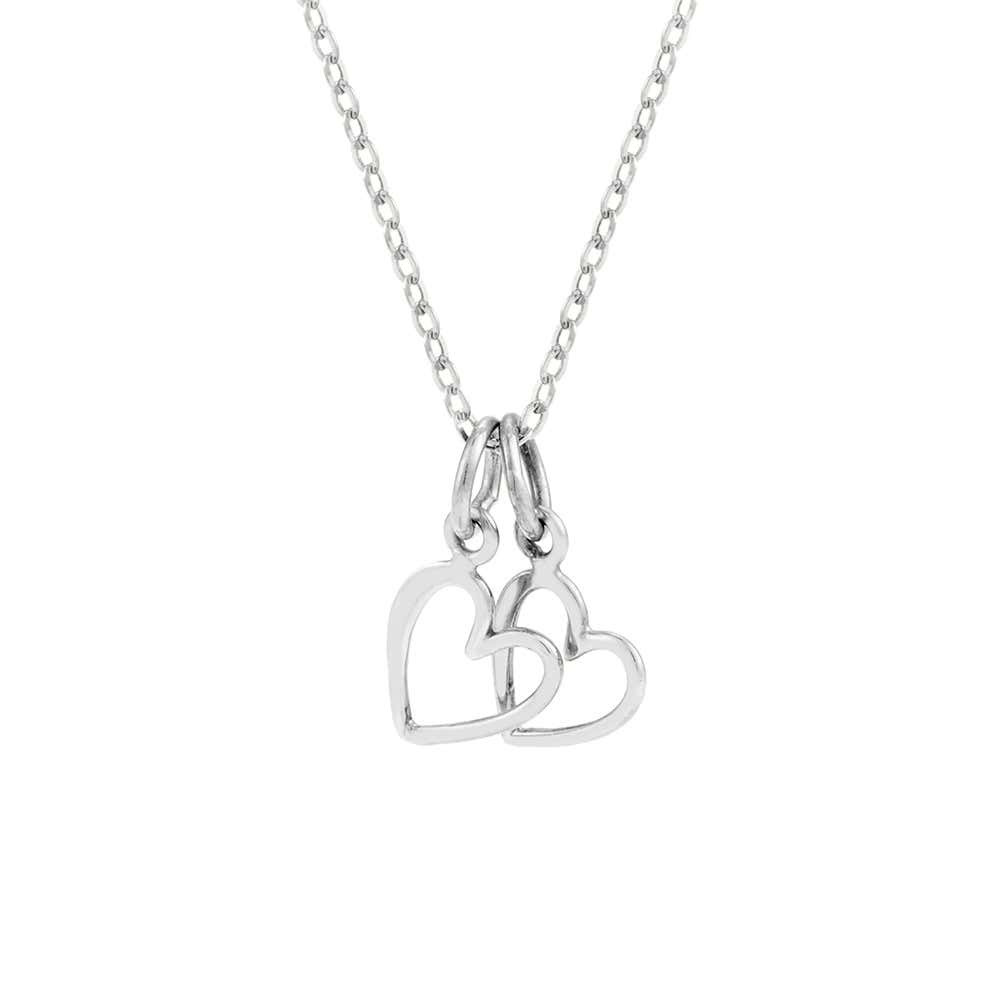 Petite Two Open Hearts Silver Necklace | Eve's Addiction