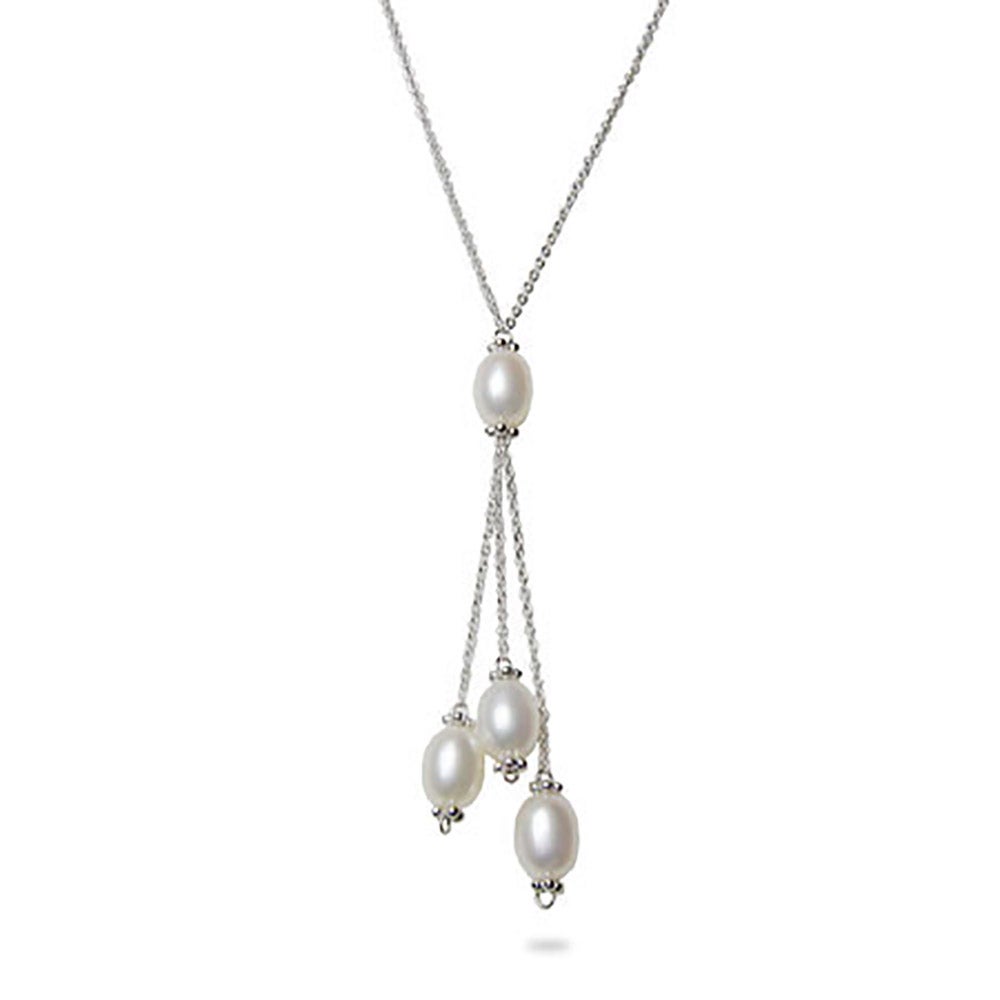 Dangling White Freshwater Pearls Silver Necklace