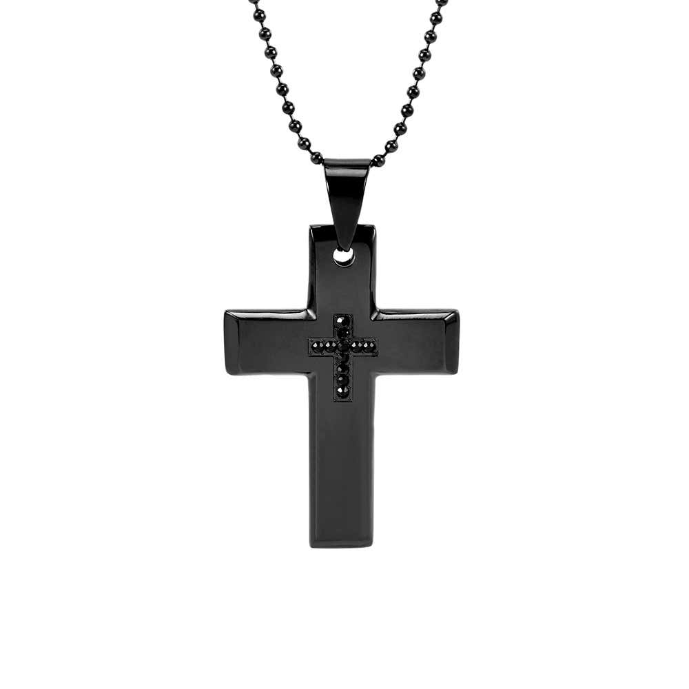 Gunmetal Stainless Steel Dog Tag & Cross Cable Chain Necklace