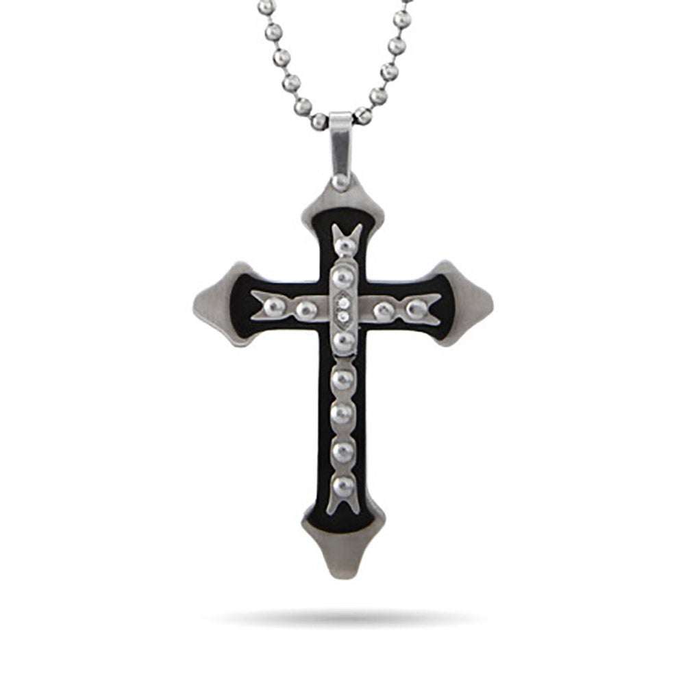Black and Steel Engravable Gothic Cross Pendant