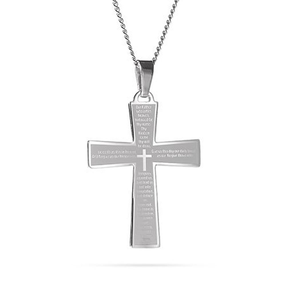 LORDS PRAYER Cross Necklace & Pendant SILVER BLACK OR BLUE FREE POST 