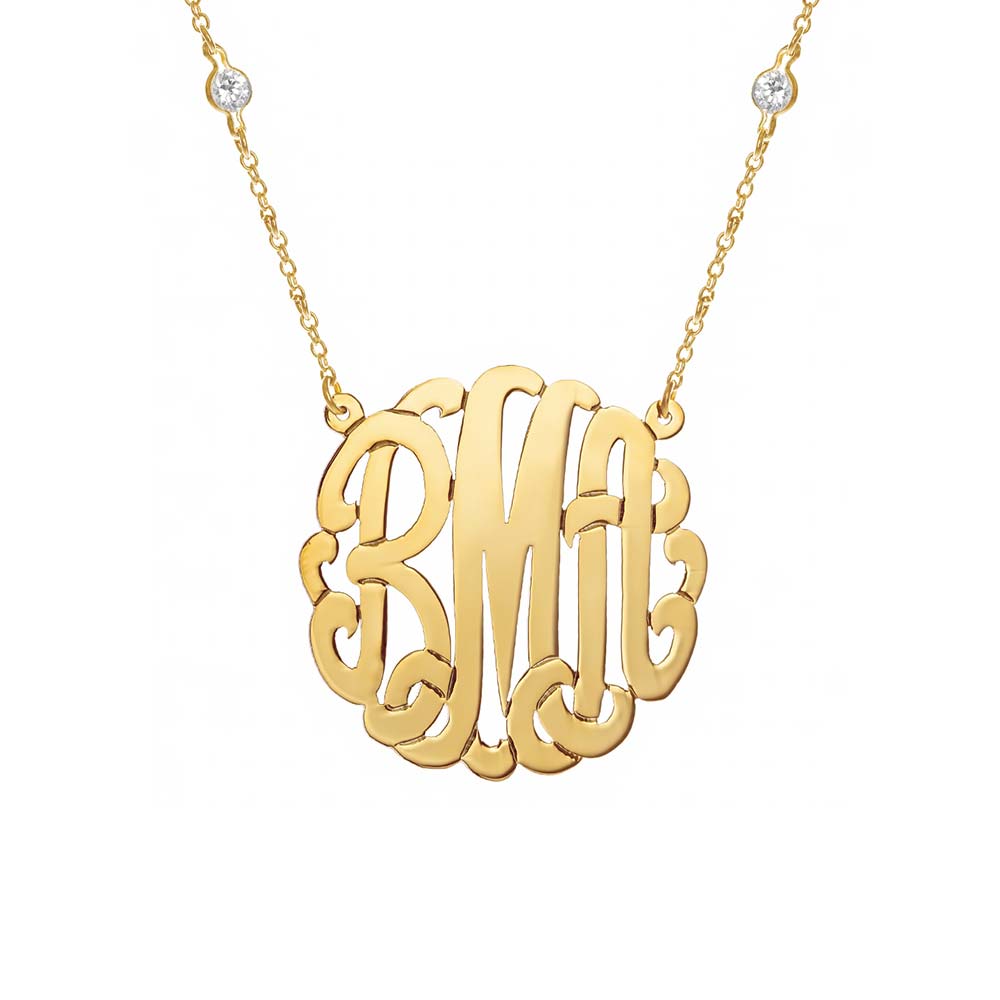 CZ Studded Chain Gold Vermeil Monogram Necklace