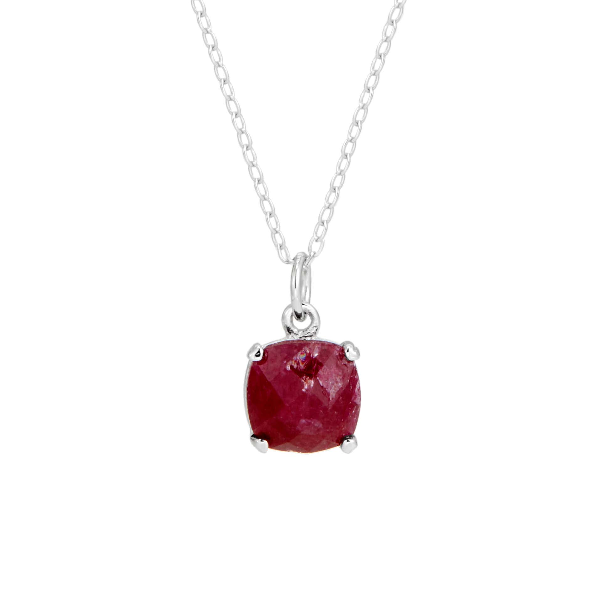 July Ruby Cushion Cut Gemstone Silver Necklace | Eve's Addiction