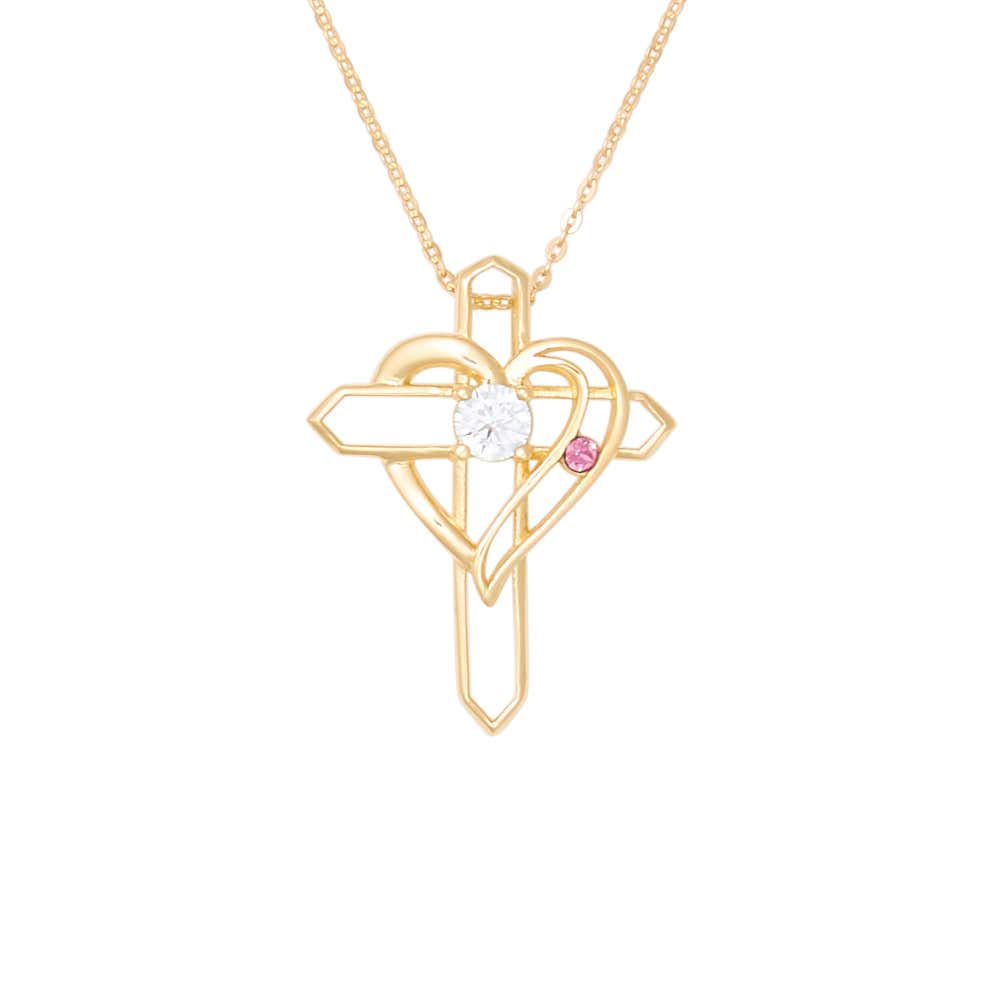 Custom Birthstone Gold Heart and Cross Necklace | Eve's Addiction