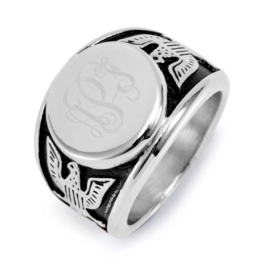 Men's Engravable American Bald Eagle Signet Ring in Stainless Steel ...