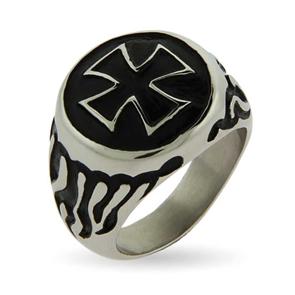 Men's Iron Cross and Flames Stainless Steel Ring | Eve's Addiction®