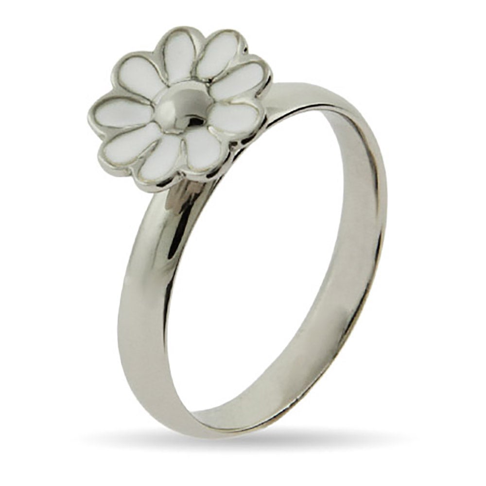 Sterling Silver and White Enamel Daisy Stackable Ring | Eve's Addiction