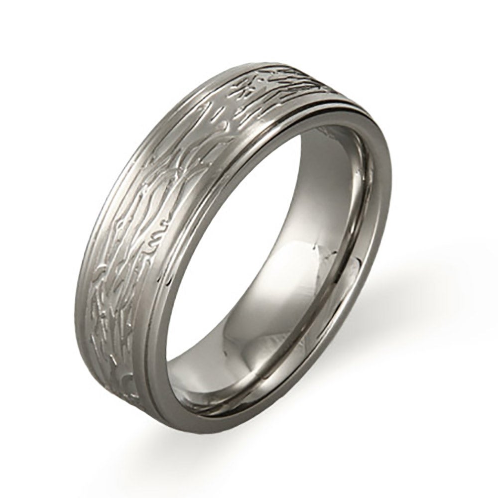 Men's Tree Bark Design Ring in Stainless Steel | Eve's Addiction®