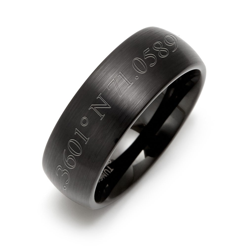 Custom Made Coordinates Engraved Black Tungsten 8MM Ring | Eve's Addiction