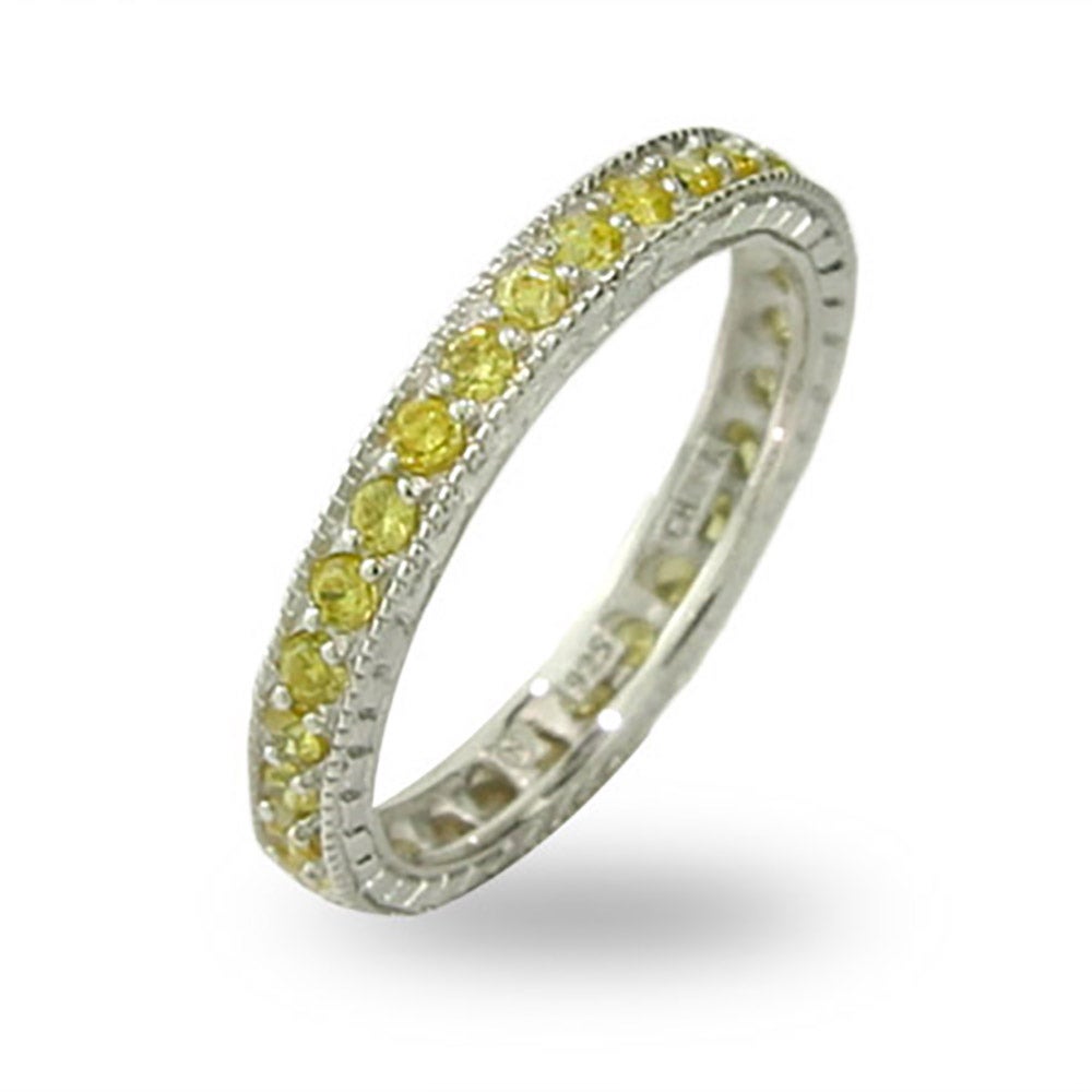 Victorian Style Sterling Silver Canary CZ Stackable Band | Eve's Addiction®