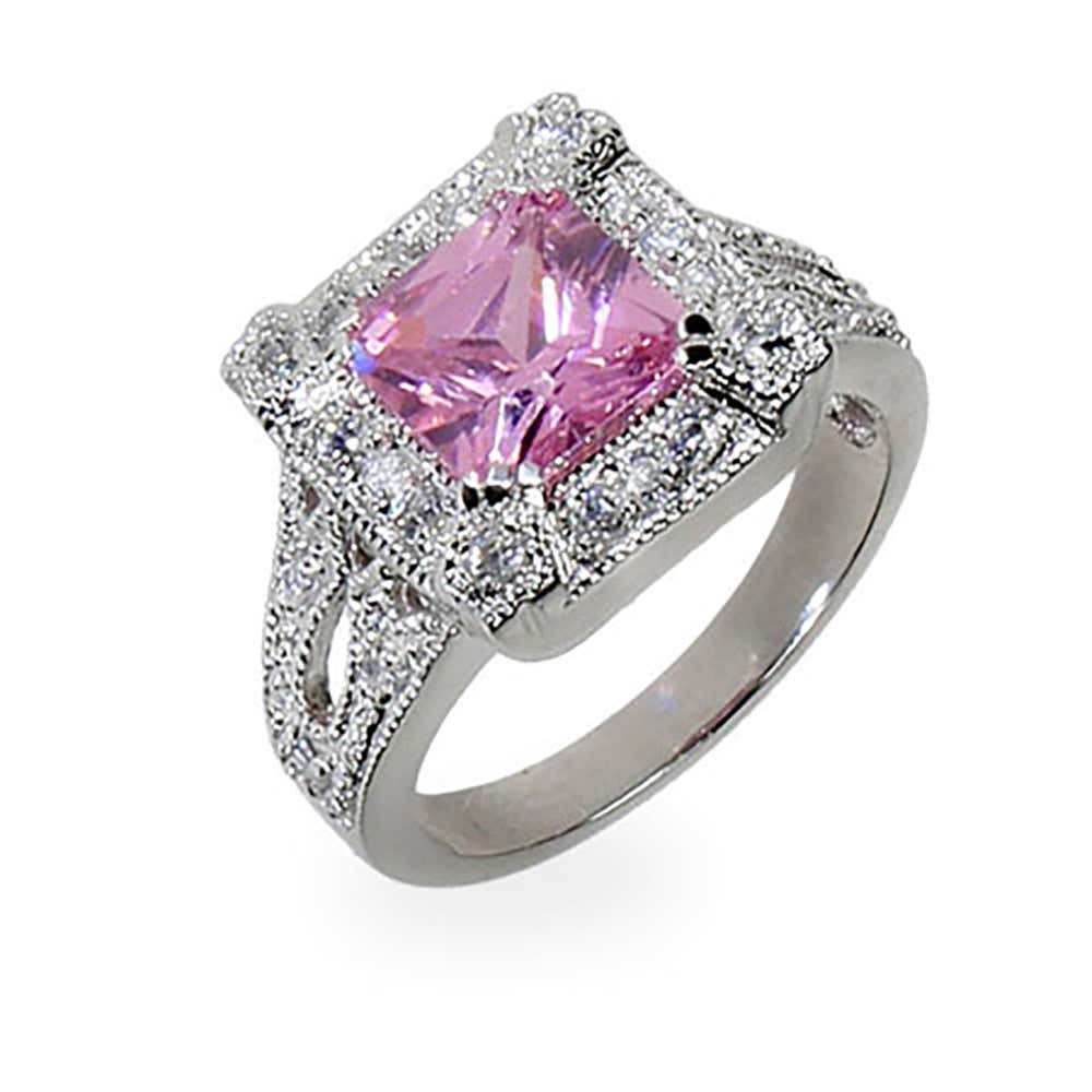 Princess Cut Pink CZ Silver Cocktail Ring | Eve's Addiction®