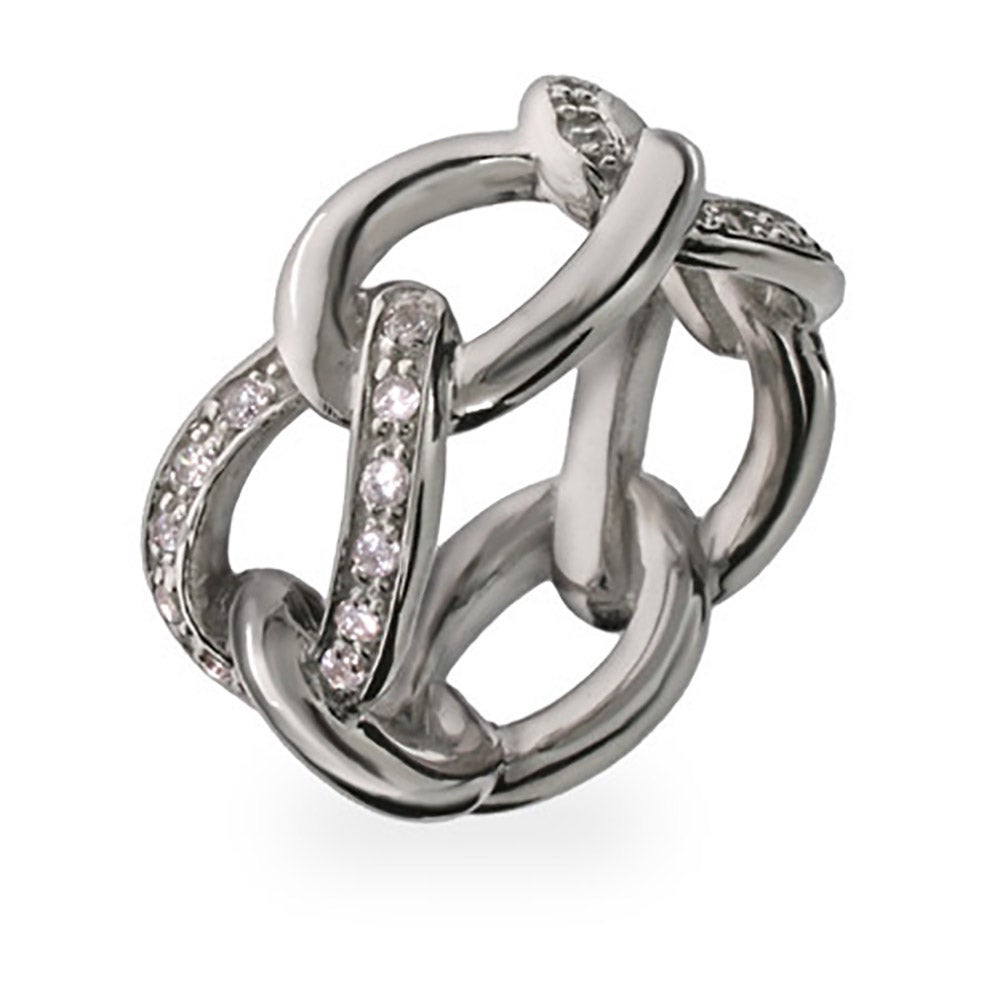 Designer Style Sterling Silver and CZ Chain Link Ring | Eve's Addiction®
