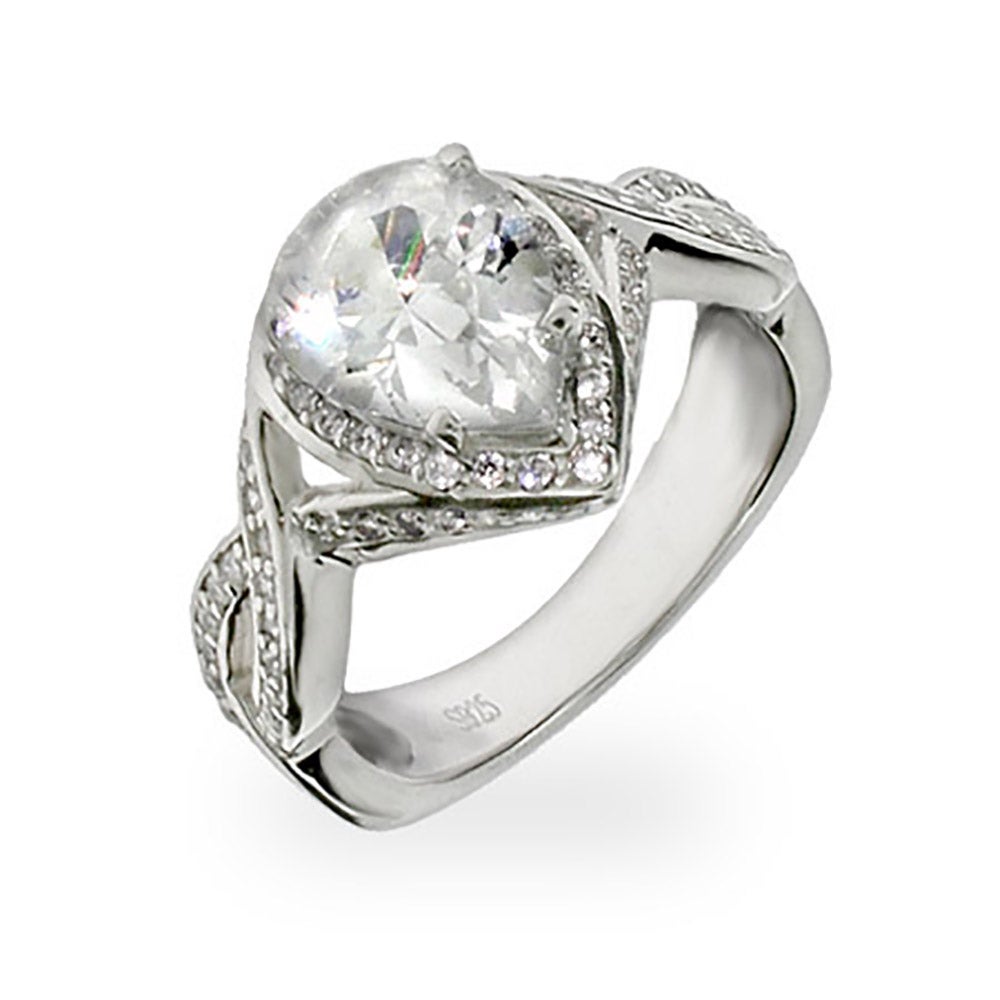 Celebrity Inspired Pear Cut CZ Engagement Ring in Sterling Silver | Eve ...