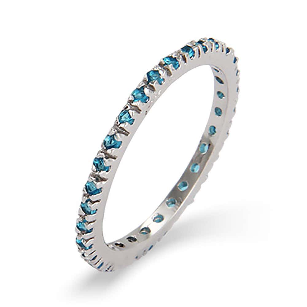 Blue Zircon CZ Stackable Eternity Silver Band | Eve's Addiction