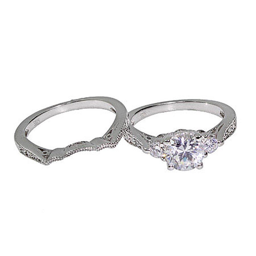 Brillant Cut CZ Three Stone Bridal Ring Set | Eve's Addiction®
