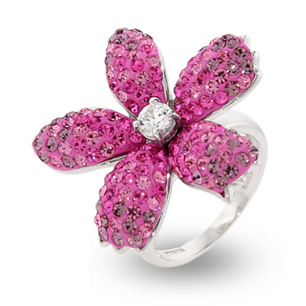 Pretty Pink Swarovski Crystal Flower Cocktail Ring | Eve's Addiction®